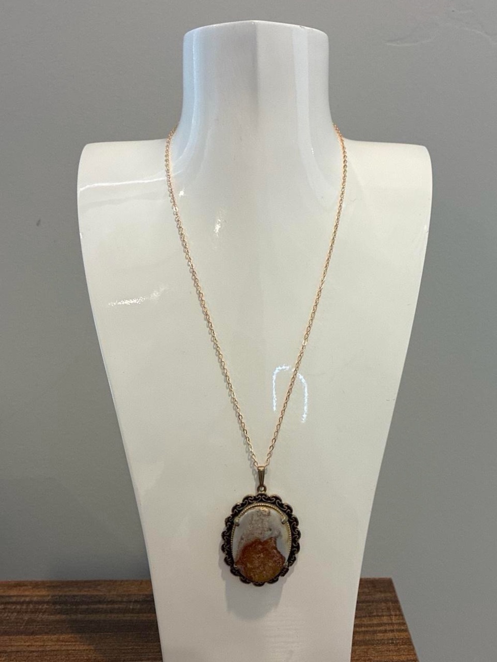 Gold-Tone Brown Stone Pendant Necklace